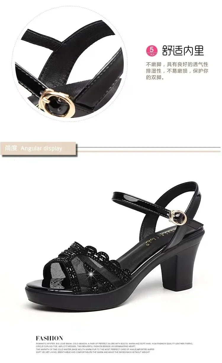 New Platform Sandals Women's Wedding Shoes 2024 Summer New Elegant Leather High Heel Sandals Women's Office Sandals Heels Pumps