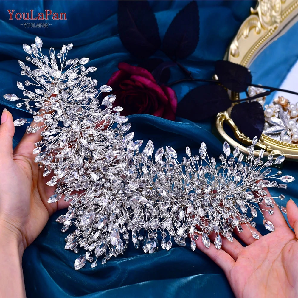 YouLaPan Shiny Crystal Bride Crown Silver Color Bridal Headband Wedding Hair Accessories Pageant Woman Party Headdresses HP372