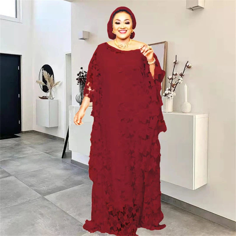 Lace Hollow Africa Dress African Dresses for Women African Clothes 2025 Dashiki Taditional Boubou Arabic Robe Femme Musulmane