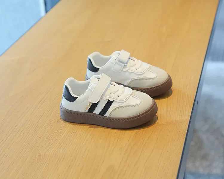 Children Spring Autumn Fashion Soft Soled German Training Shoes Boy Casual Board Shoes Girls Velcro Sneakers Striped White Shoes