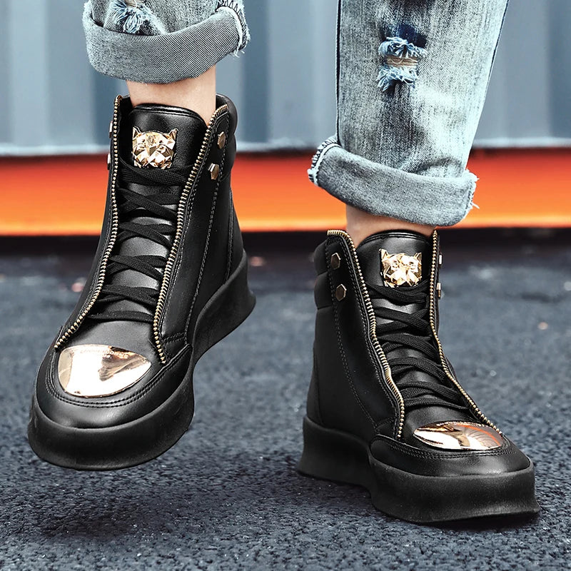 YRZL High Top Casual Shoes Men Sneakers Fashion Skateboard Shoes Leopard Platform Shoe Sport Training Shoes Men's Ankle Boots