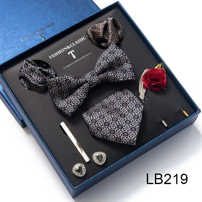 Men's Tie Set Luxury Gift Box Silk Tie Necktie Set 8pcs Inside Packing Festive Present Cravat Pocket Squares Holiday Gift Men