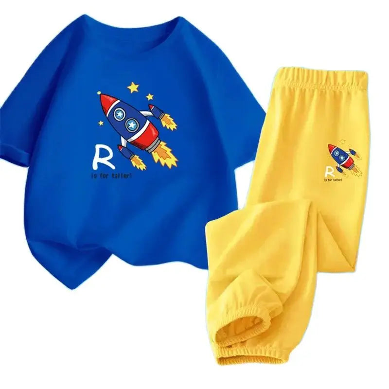 Boys Summer Clothes Set Kids Cartoon Space T shirts+Loose Harlan pants Suit 2PCS Pack Teens Sports Clothing Sets