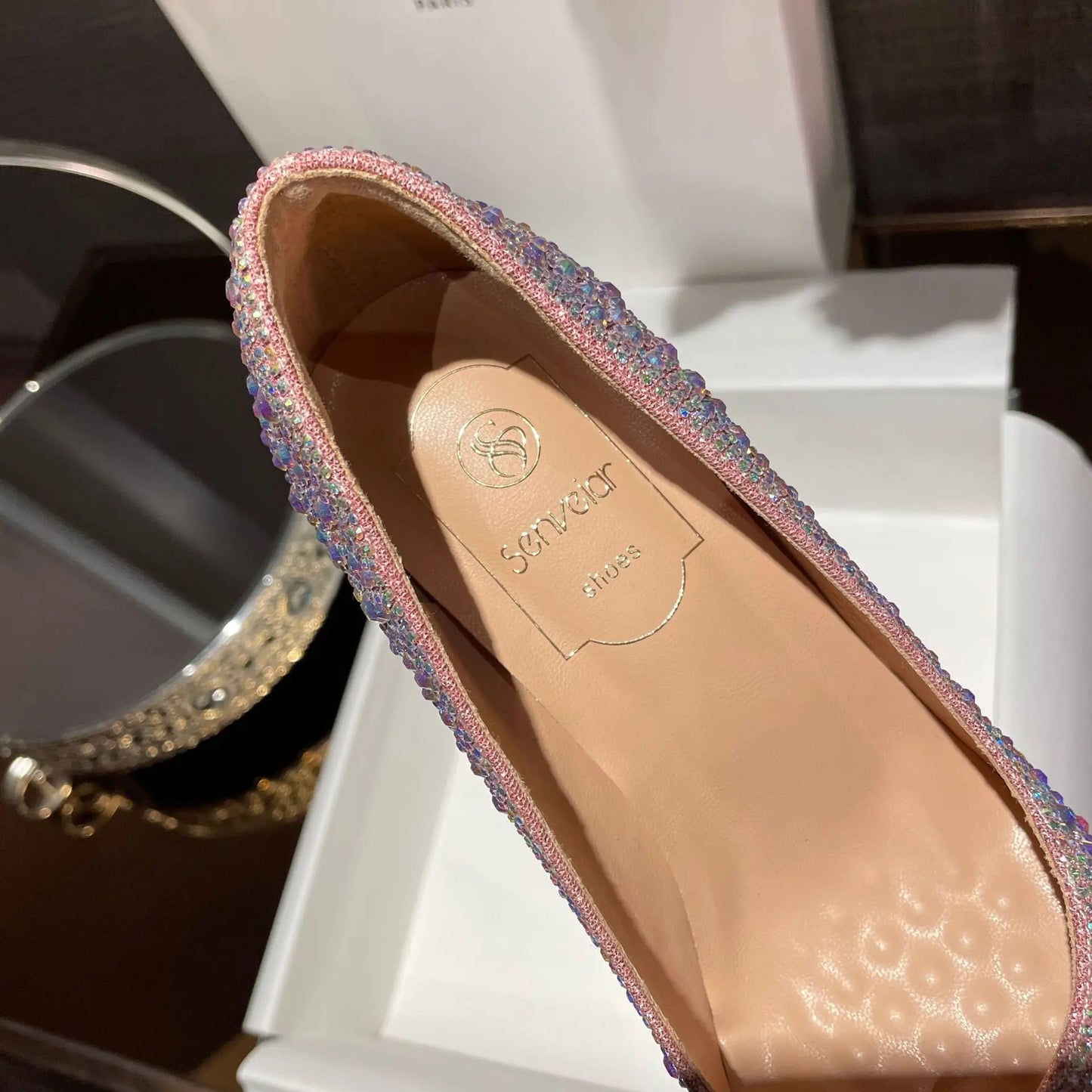 High Heels 2024 Summer New Fashion Versatile Black Rhinestone Single Shoe Red Sole Slim Heel Temperament Women's Shoes