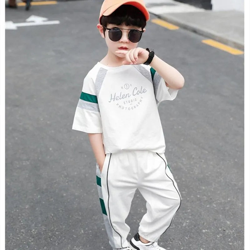 Boys Summer Clothing Set 2023 New Children's Cool Loose Fit Sportswear Korean Edition Baby Short Sleeve T-shirt 2 Pieces