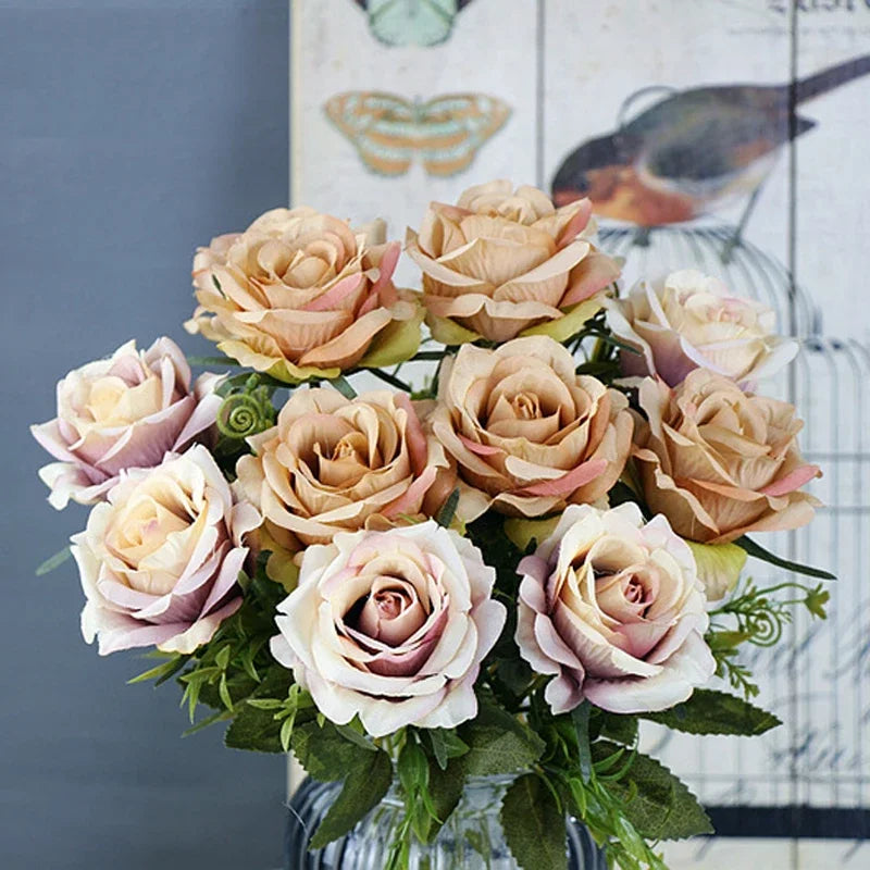 High-quality Silk Orange Rose Artificial Flowers for Wedding Decoration, Big and Realistic.
