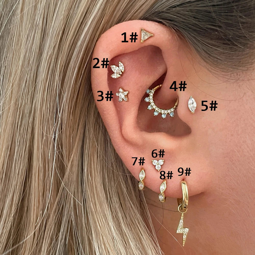 1PC Septum Conch Tragus Piercing Earrings for Women Crown Star Zircon Gold Color Helix Daith Lobe Cartilage Piercing Ear Jewelry