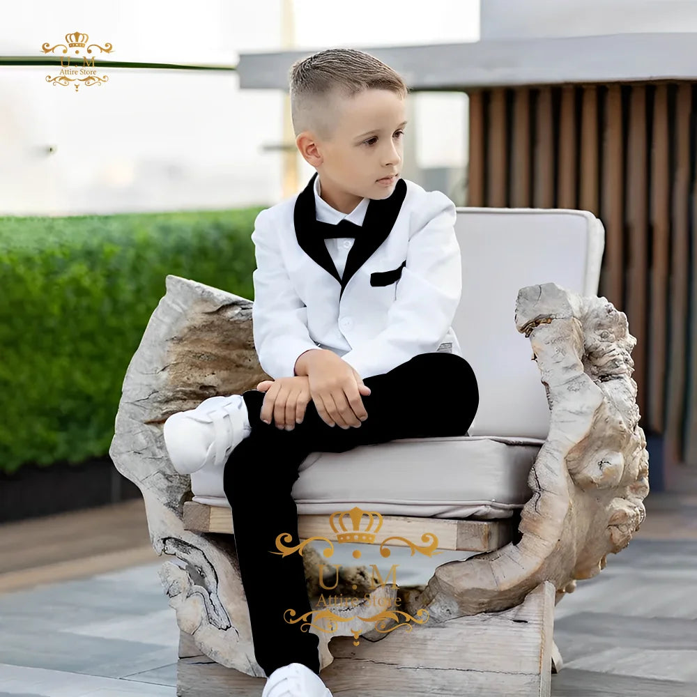 Boys' Linen Suit 2-piece set white Jacket Grey Pants Toddler first communion Outfit, pageboy formal set for wedding ring bearer