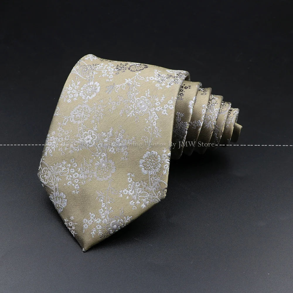 New Design Wedding Men Tie Brown Solid Striped Paisley Flower Neckties Men Business Dropshipping Groom Collar Accessories Gift