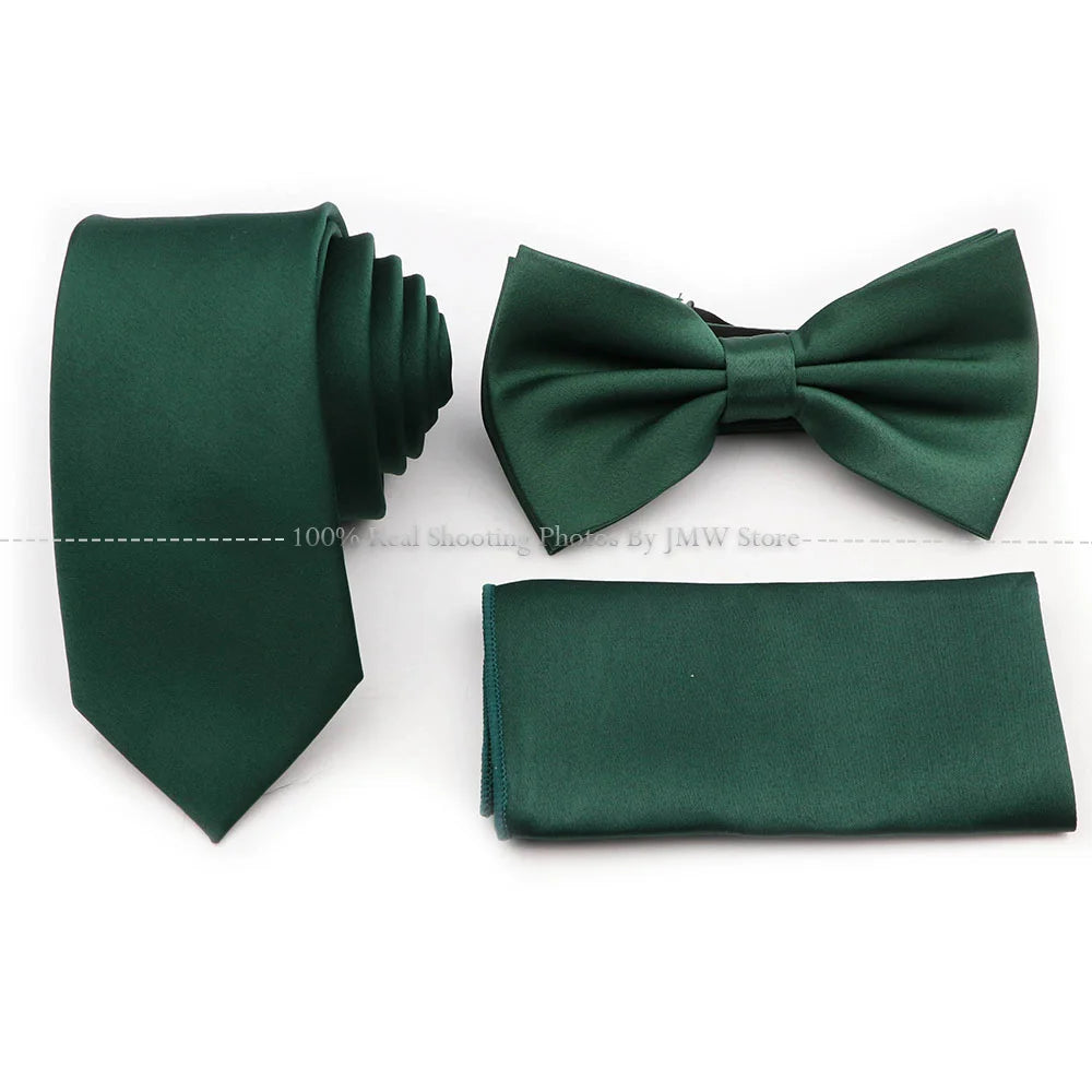 Hot Sale Purple Pink Sage Green Tie Set Polyester Necktie Bowtie Cufflink Brooch For Groom Suit Wedding Cravat Shirt Accessory