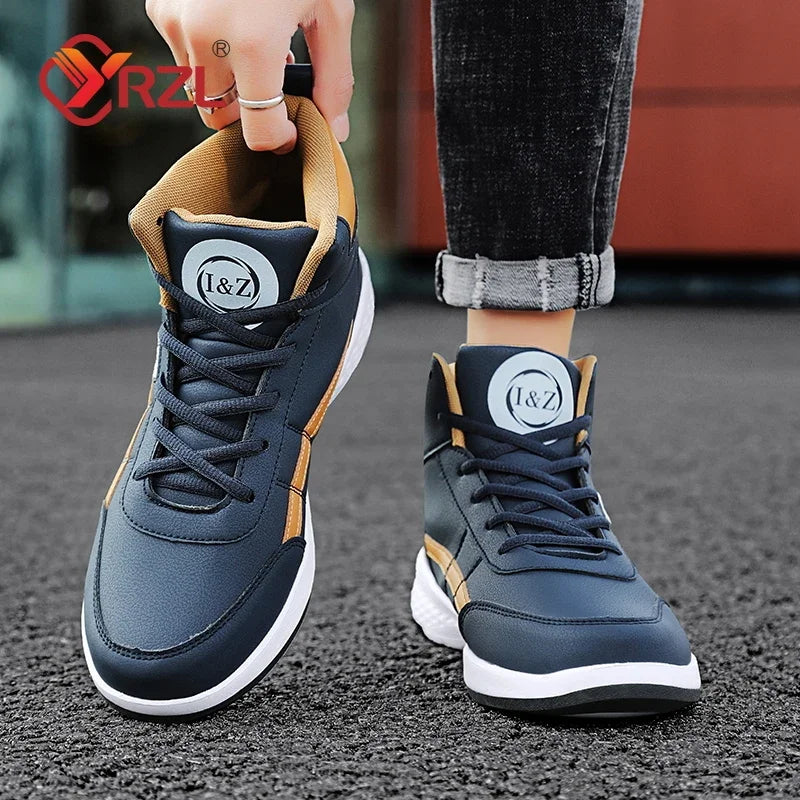 YRZL Men Shoes Spring Autumn Hight Top Waterproof Walking Sneakers Leisure Male Leather Sports Shoes Non-Slip Shoes for Men