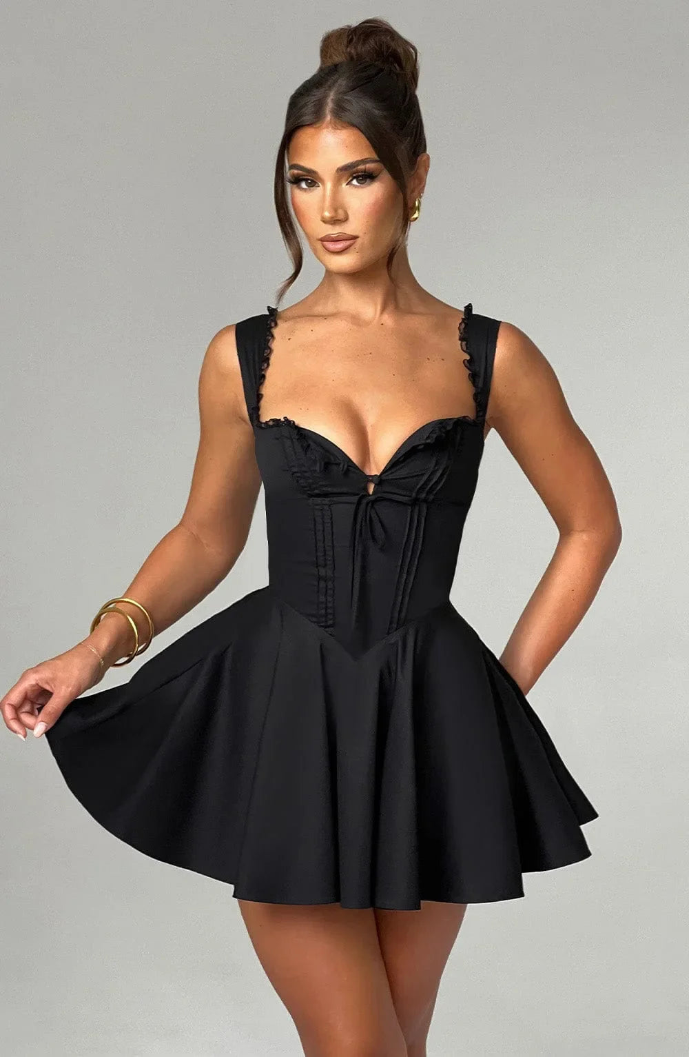 Women's Hot Girl Sweetheart Neck Dress Sexy Lace Splicing A-Line Dress 2025 Spring Summer Female Sweet Girl Solid Color Dress