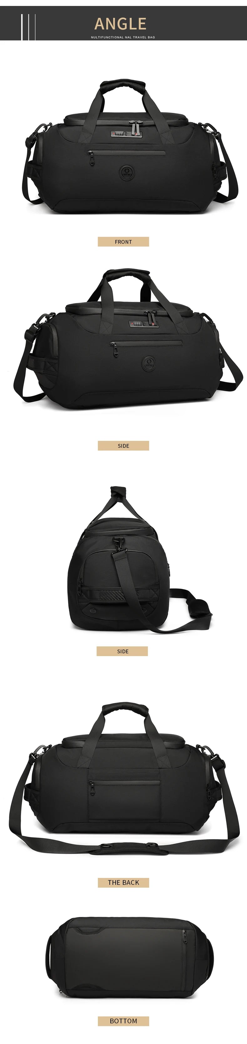 OZUKO Men Travel Duffel Bags Large Capacity Gym Handbags With Shoes Bag Wet Pocket Multifunction Short Trip Waterproof Backpacks