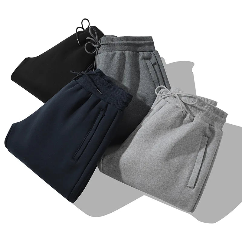 Winter Men's Fleece Joggers Elastic Waist Casual Wide Leg Sweatpants Thickened Thermal Sports Pants Hip hop Streetwear