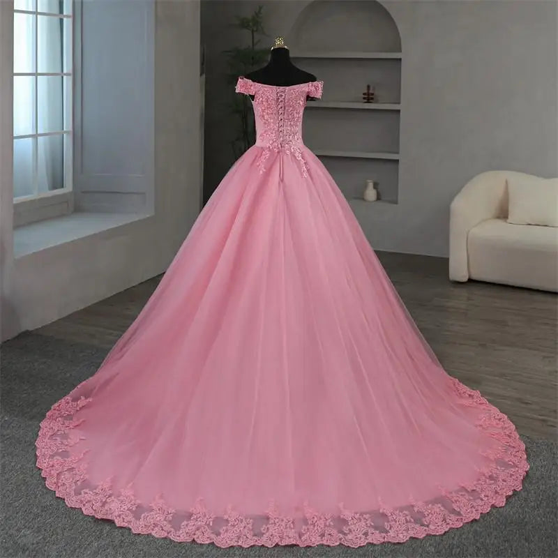 Customized Color Sweet 16 Dress Pink Off Shoulder Plus Size Vestido De Noiva Purple Quinceanera Dress Ball Gown Flower Women