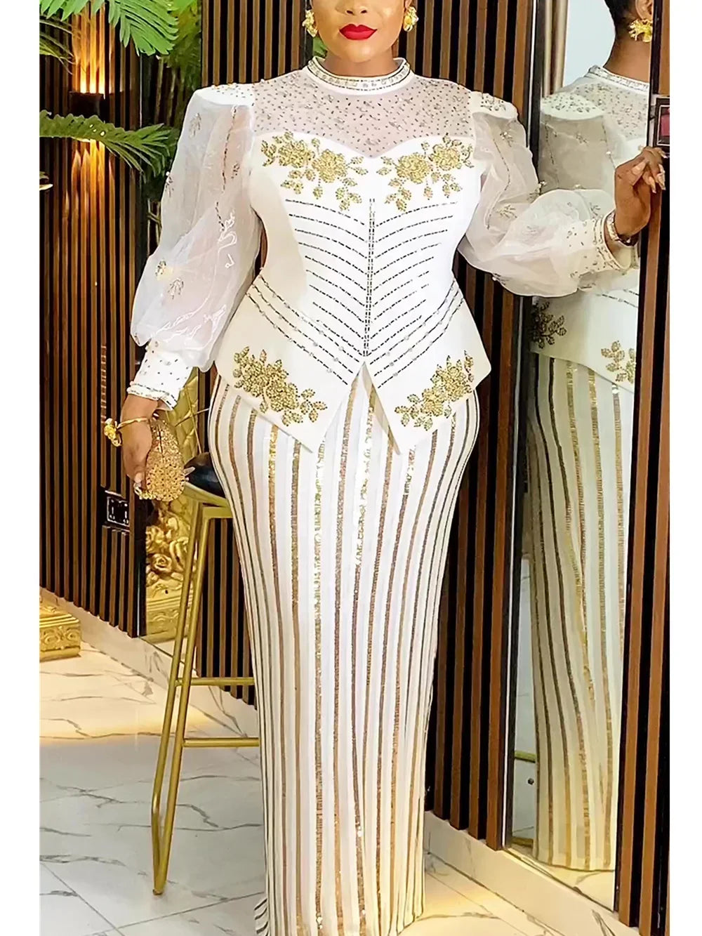 2025 African Dresses for Women New Fashion Plus Size Sequin Evening Party Long Dress Dashiki Ankara Outfits Robe African Clothes