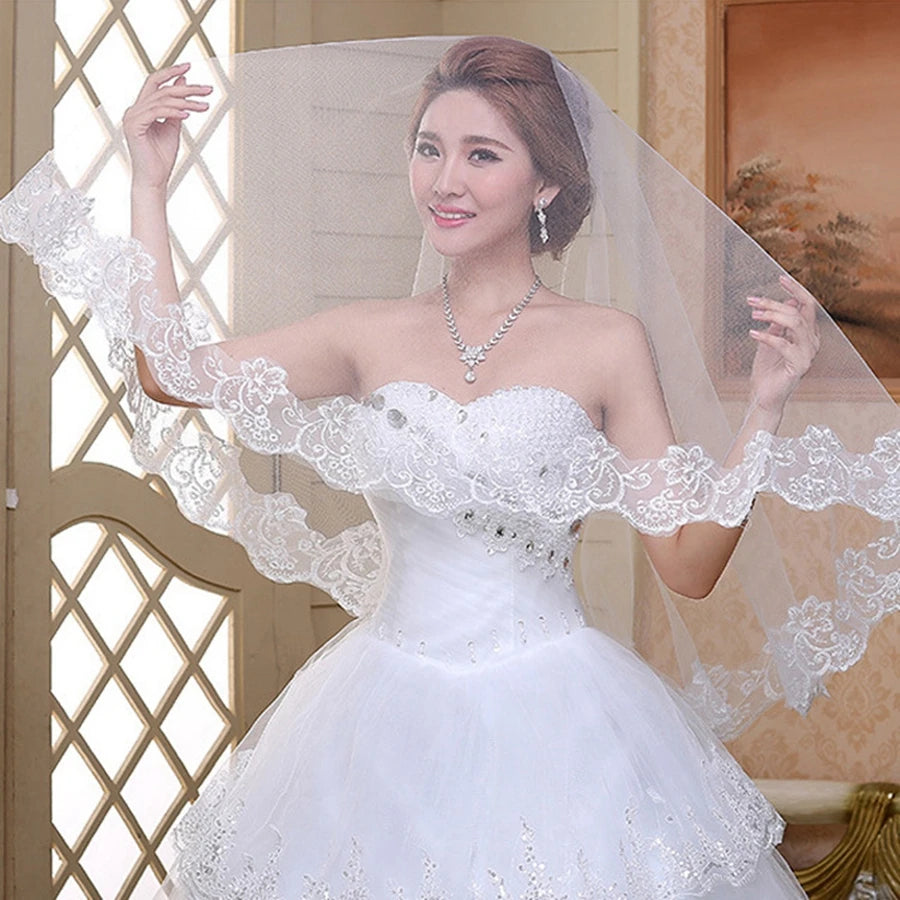 New Arrival White Ivory Short Wedding veils Lace Edge without Comb Boda velo de novia Wedding accessories