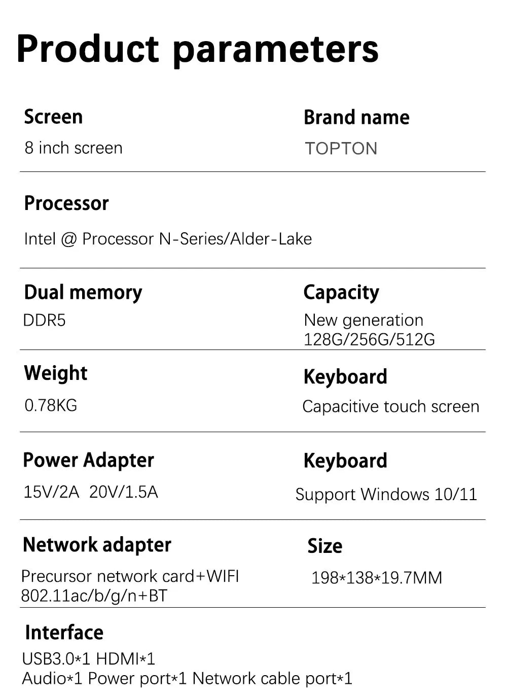 Mini Laptop 8 inch HD Touch Screen Mini Computer Windows 11 Pro Intel N100 4 Cores 2-in-1 Pocket PC 12GB LPDDR5 RAM 1TB M.2 SSD
