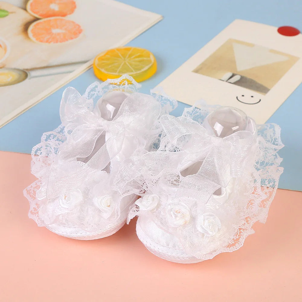 Newborn Princess Soft Sole First Walkers Infant Girls Lace Anti-slip Shoes for Party Wedding Toddler Crib Cotton Prewalker 0-18M