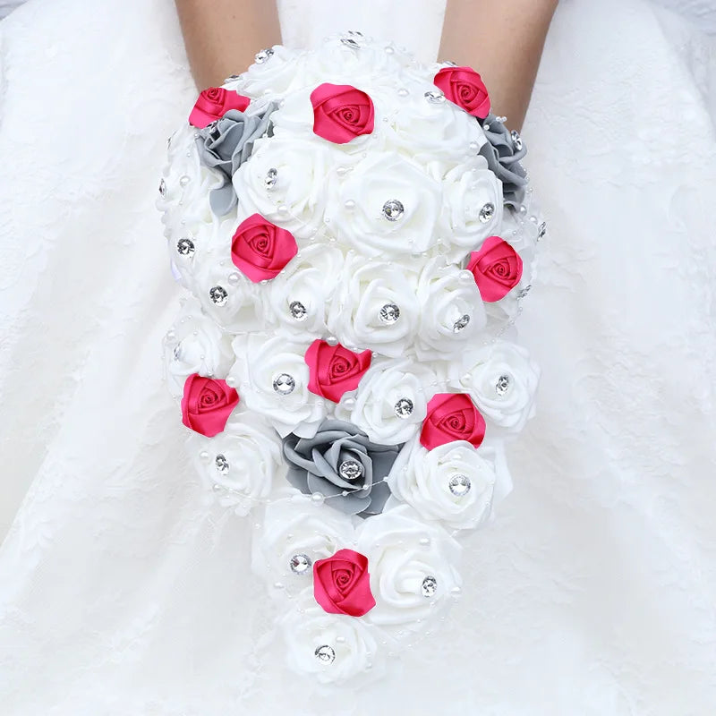 Waterfall New Wedding Bouquets for Bride and Bridesmaid Rose Rhinestones Hand Flower Party Wedding Decoration