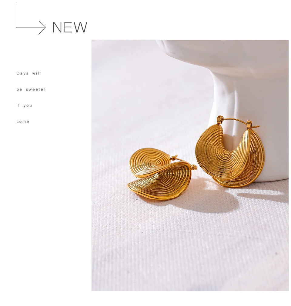 Yhpup Stylish Unique Stainless Steel Geometric Statement Waterproof Earrings Creative Metal Gold Color Temperament Jewelry Women