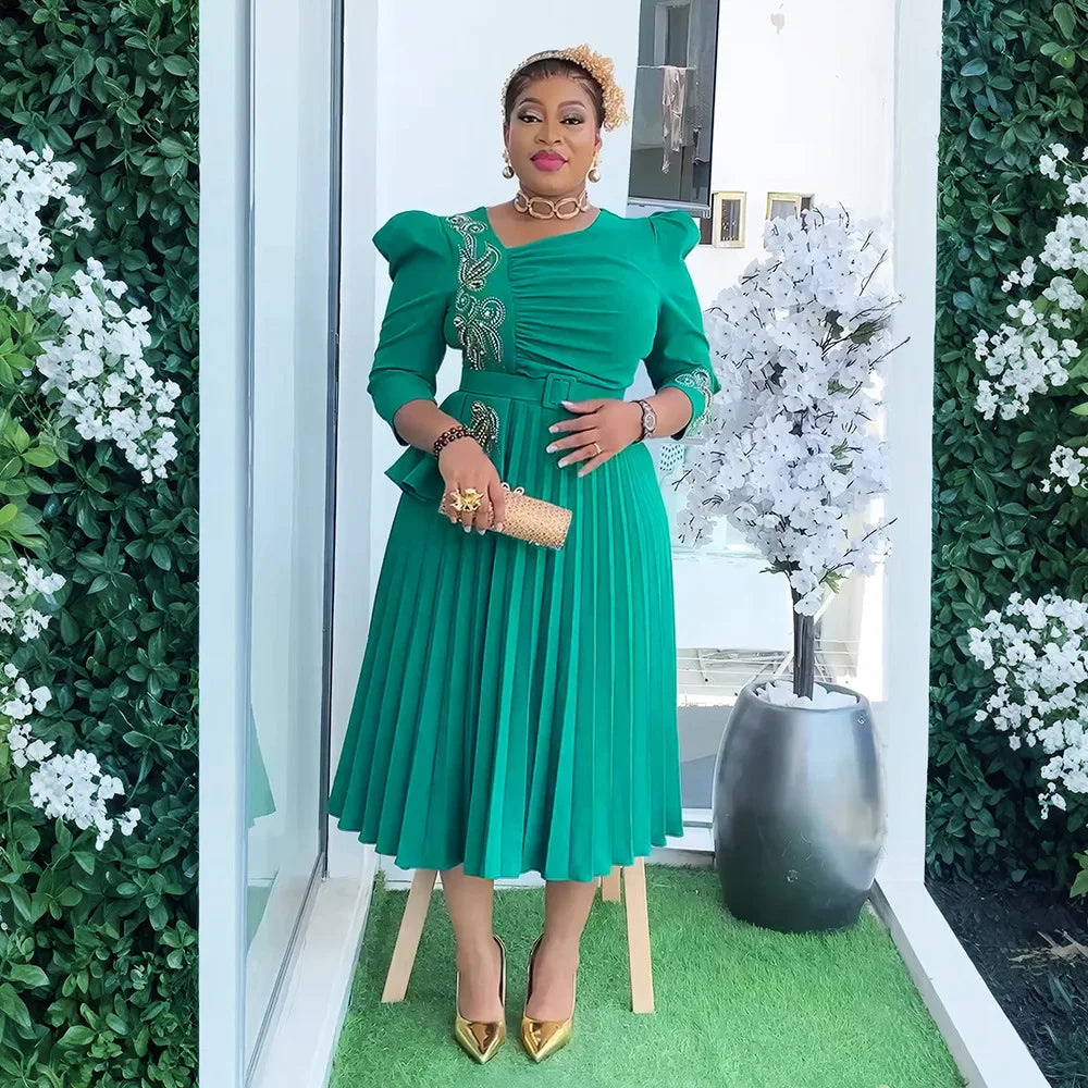 African Dresses For Women Elegant 2025 Dashiki Autumn Summer Midi Dress Ladies Traditional African Clothing Fairy Dreaes