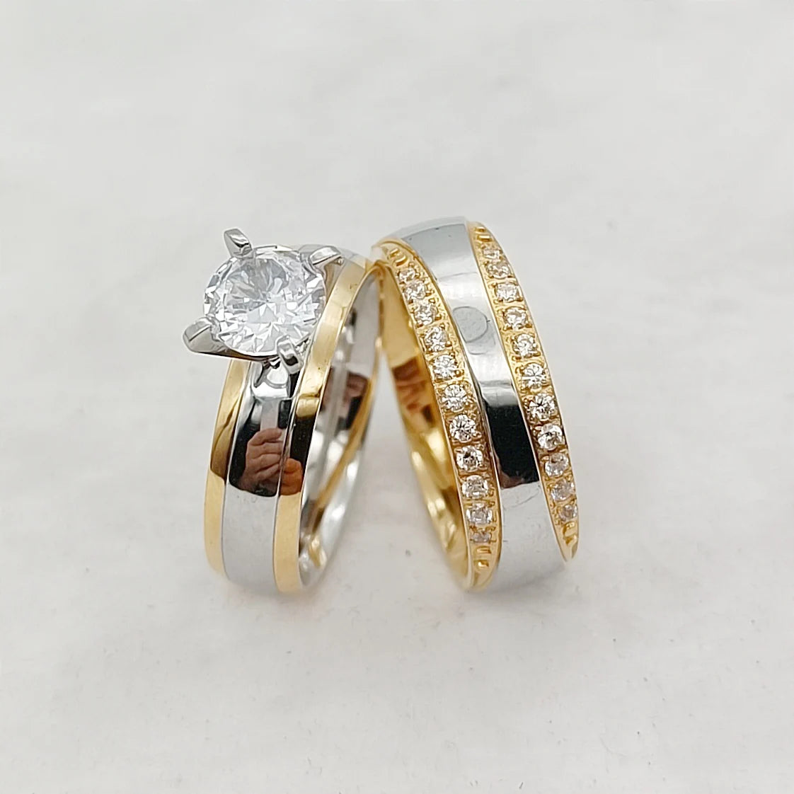 Ladies Stackable Cz Diamond Wedding Engagement Rings Bridal Sets For Girl women 24k Gold Plated Jewelry Love commitment alliance