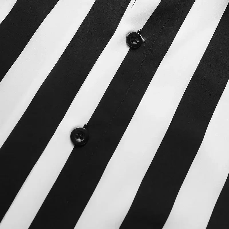 Summer casual new men's shirts, fashionable striped short-sleeved T-shirts, stand-up collar, versatile and trendy men's clothing