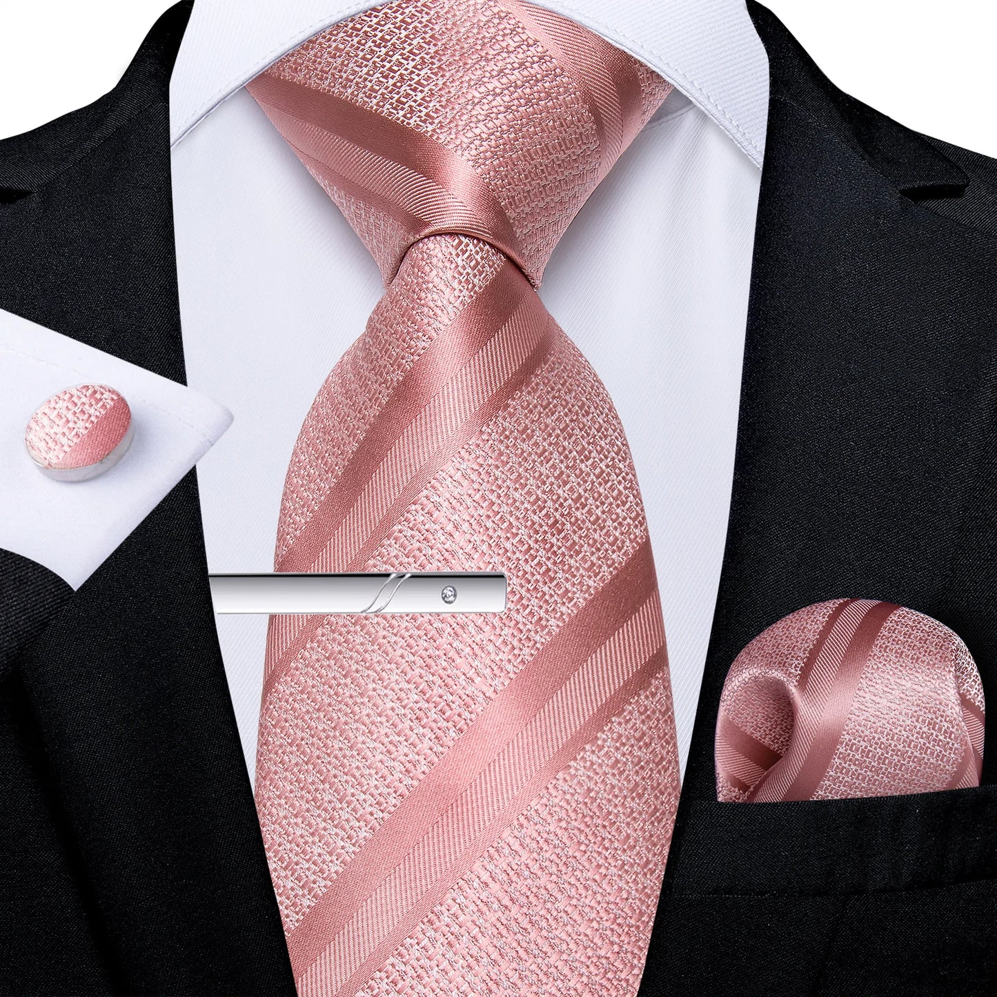 Men's Tie Set with Clip Luxury Retro Red Blue Floral 8cm Necktie Handkerchief Cufflinks Wedding Party Business Accessories Gift