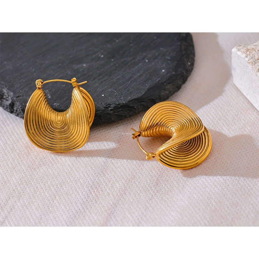Yhpup Stylish Unique Stainless Steel Geometric Statement Waterproof Earrings Creative Metal Gold Color Temperament Jewelry Women