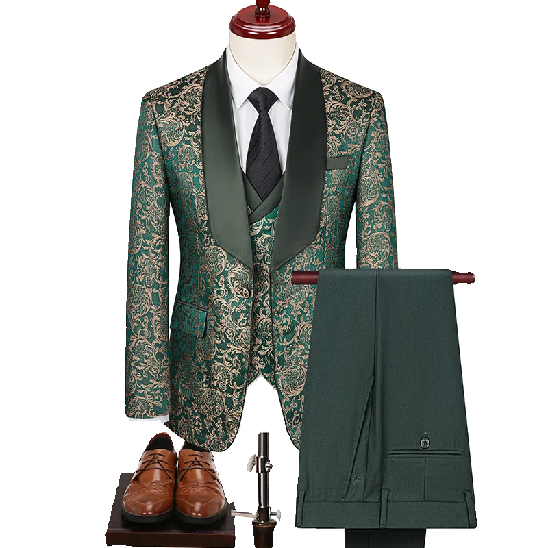 Spring 2025 Men's British Style Business Casual Three-Piece Suit Vest Trousers High-Density Jacquard Wedding Dress