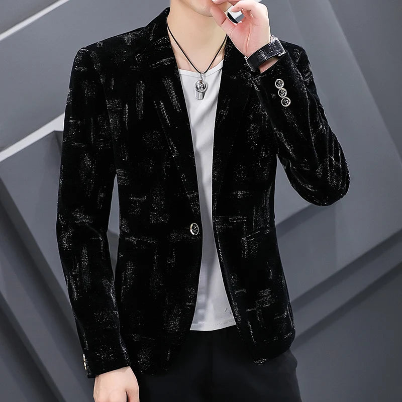 Fashion Handsome Slim Fit Corduroy Suit for Men High Quality Young Boutique Style Single Breasted West Coat M-5XL