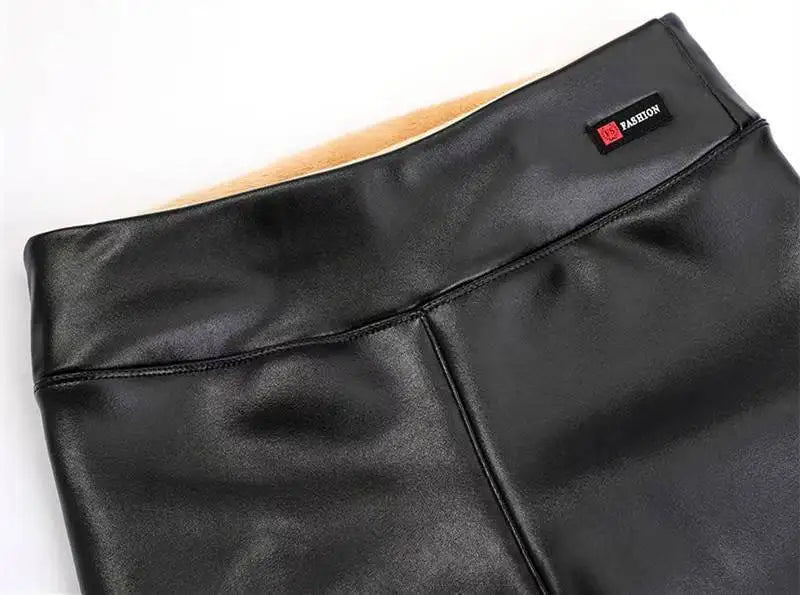 Winter Warm 700g Thick Velvet Wool Fleece Ladies Leggings Women Trousers Lambskin Cashmere Female Jegging Faux Leather Pants