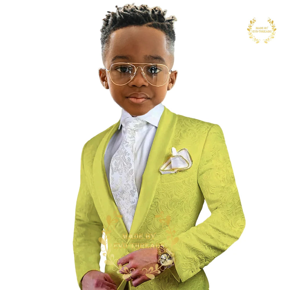Boys suit' white 2-piece set (floral jacket+pants) age 2~16 kids formal event wedding prom child gift, custom tuxedo
