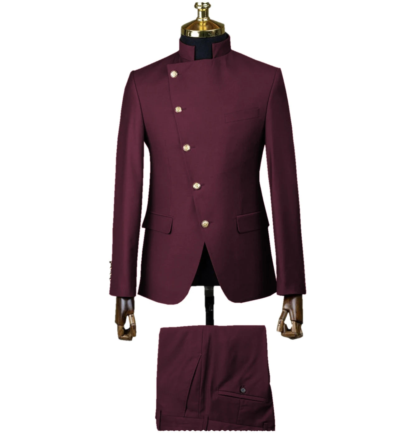 Men's Suit Blazer Sets 2 Pieces East Style Slim Fit Formal Indian Middle Stand-Up Collar Suit for Men Slant-Breasted Wedding