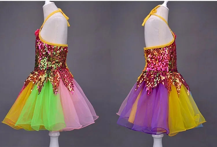 Summer Stage Princess Girls Casual Dresses Sequin Tutu Children Costume Robe Fille Party Baby Clothing Dance Kids Dress Vestidos