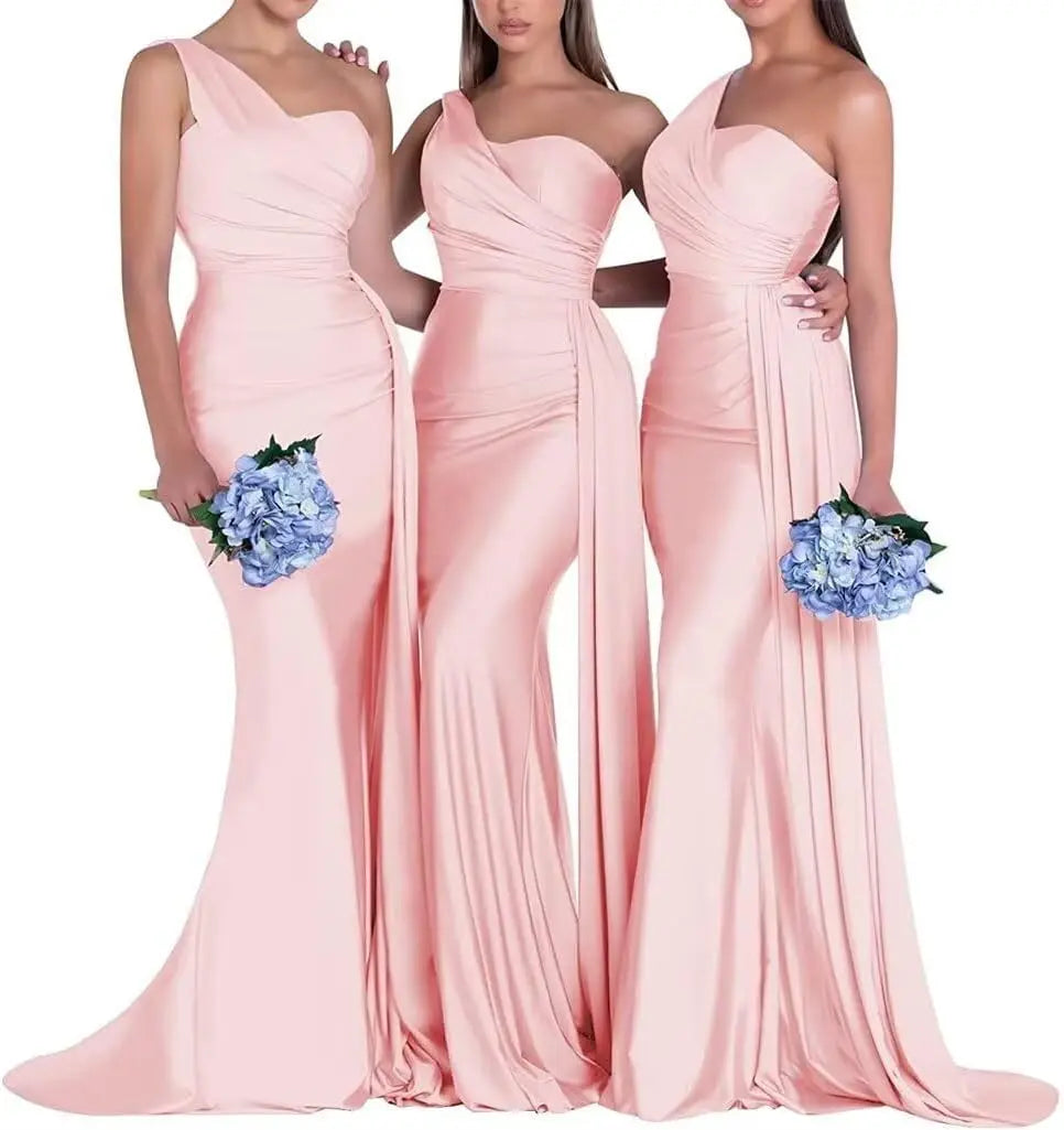 Purple Blue Pink Bridesmaid Dresses Women For Wedding Satin One Shoulder Sexy Mermaid Vestidos Para Bodas Mujer Invitada Chic
