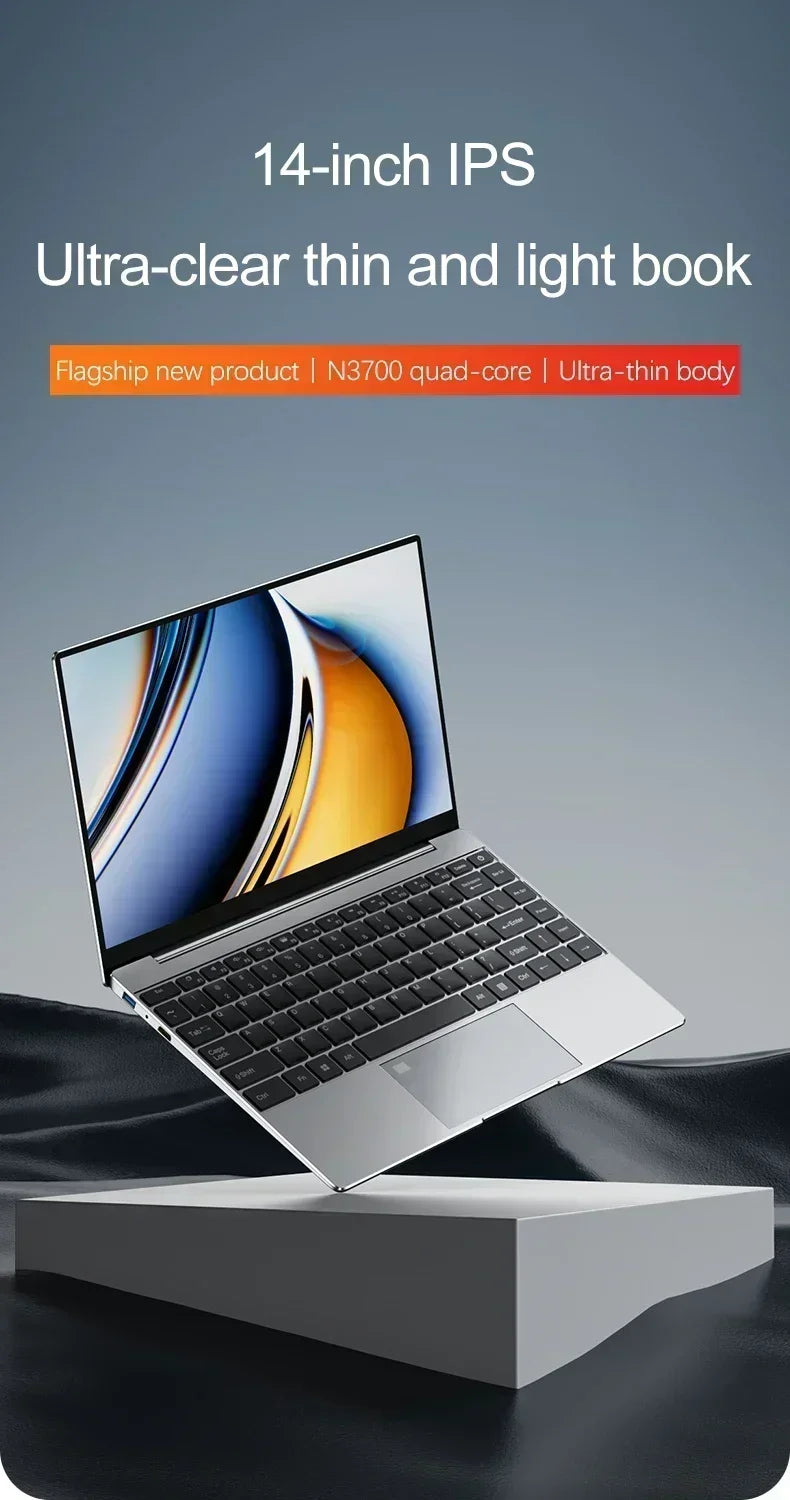 14.1" Ultra Slim Laptop 16GB RAM 2TB SSD Intel N3700 Notebook Gamer Windows 11 Pro 1920*1080 Display Office Study Computer PC