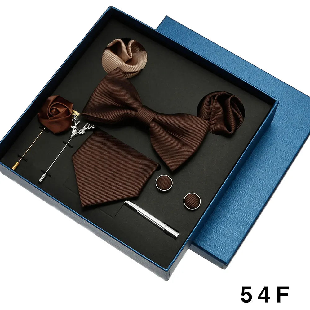 Luxury Tie Set For Men Solid Color Necktie Pocket Square Brooch Cufflinks Gift Box Wedding Business 8pcs Mens Neck Tie Accessory