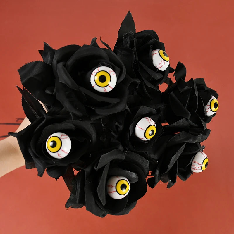 1/5Pcs Halloween Flowers Artificial Black Rose With Eyeball For Halloween Home Decoration Party Horror Props DIY Bouquets Craft