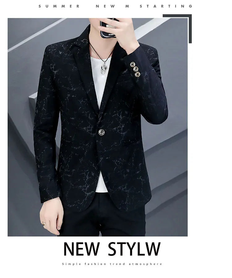 The Main Push Burst Casual Small Suit Trend Pattern Personality Coat Spring and Summer Coat Comfortable Handsome Men's Clothing