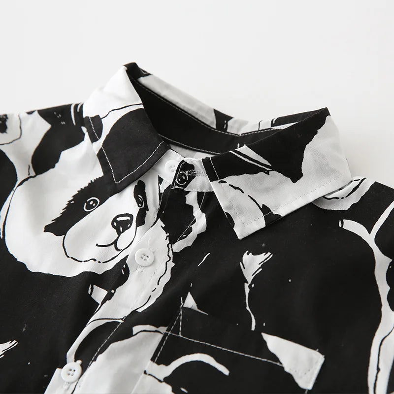 Summer fashion boys short sleeve shirt cartoon printed children turn-down collar shirt baby boy cotton Tops beach clothing