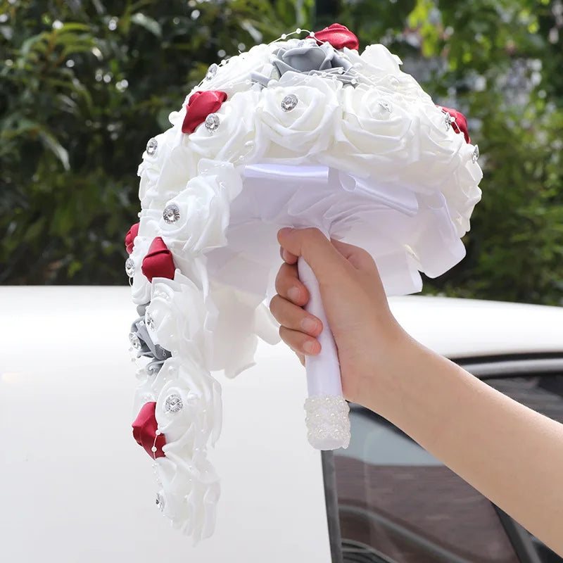 Waterfall New Wedding Bouquets for Bride and Bridesmaid Rose Rhinestones Hand Flower Party Wedding Decoration