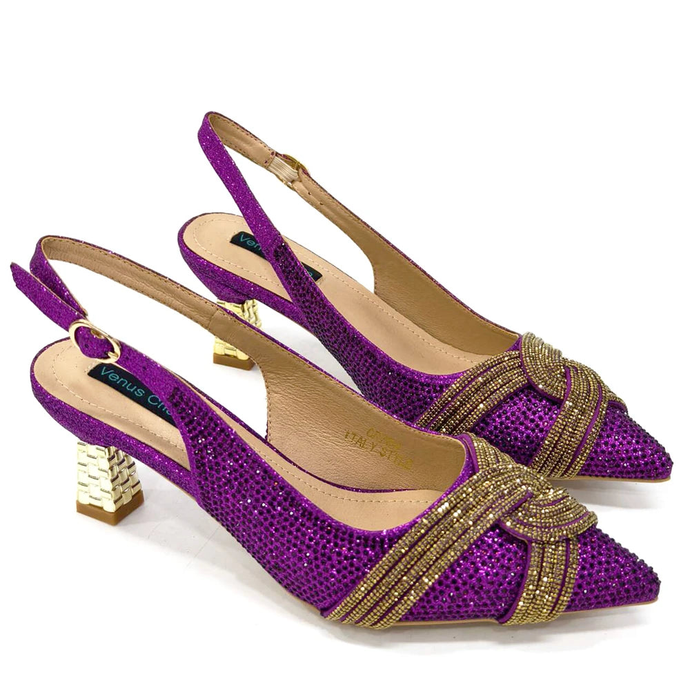 Venus Chan 2024 Special Design High Quality Orange Color African Women Shoes and Bag Set with Shinning Crystal for Wedding Party
