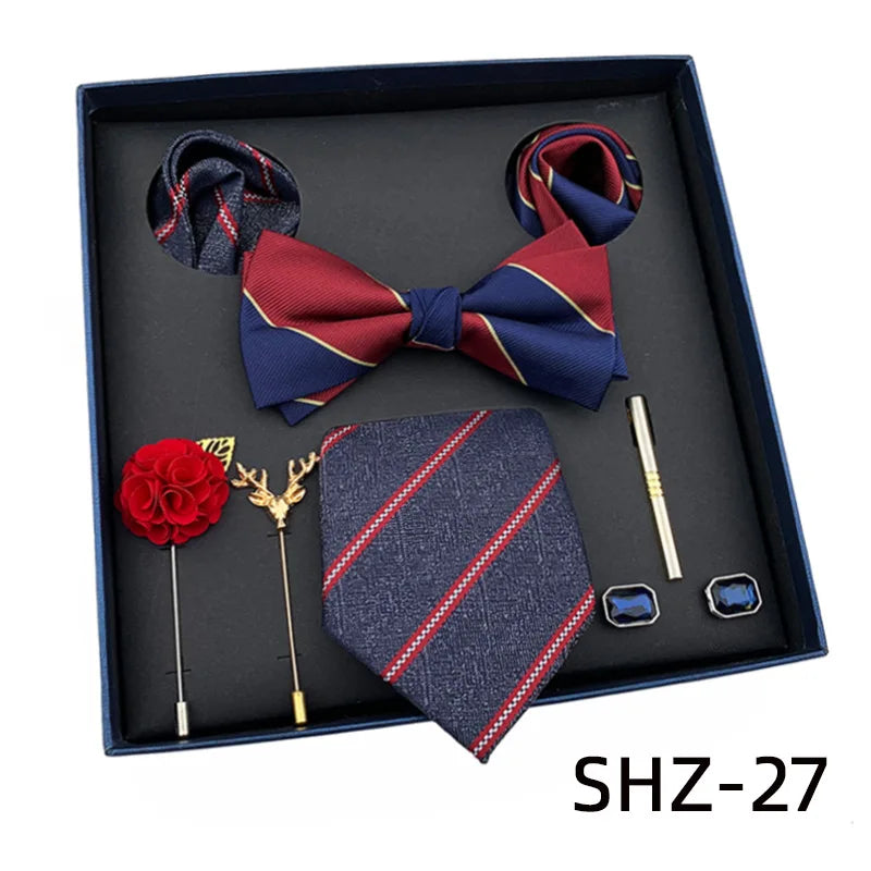 Vintage Green Men's Tie Set Luxury Neck Ties For Wedding Gift Bowtie Handkerchief Cufflinks Tie Clip Brooch Set For Male Necktie