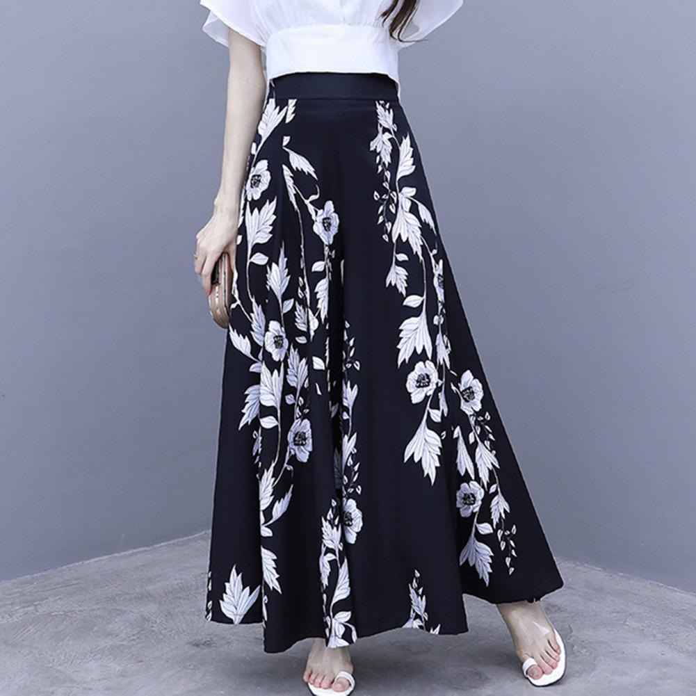 Women's Summer Long Pants Skirt Contrast Color Baggy Flower Print High Waist Slimming Plus Size Trousers Skirt Daily Clothes