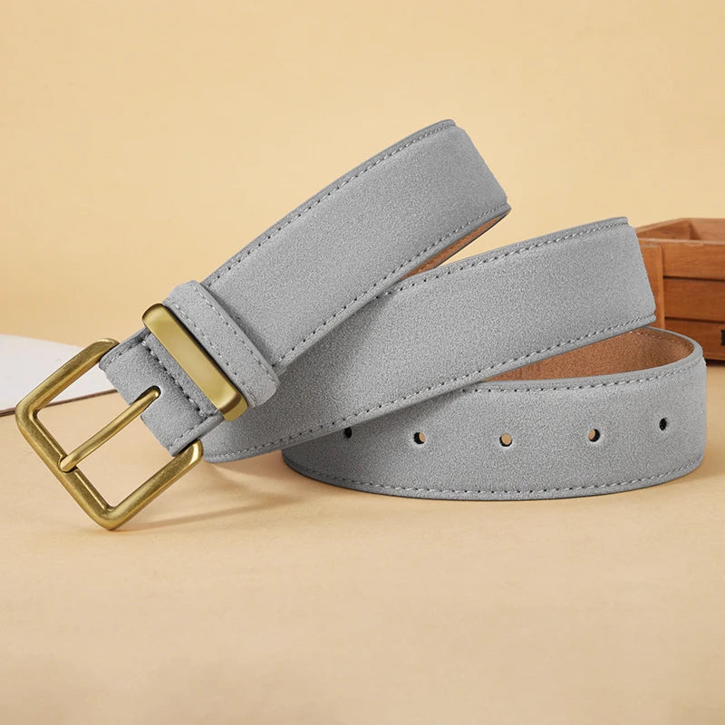 Fashion Suede Cowhide Women‘s Belts Genuine Leather 3.5cm Wide Belt Metal Buckle Women Belt Matched Dress Jeans Skinny Girdle