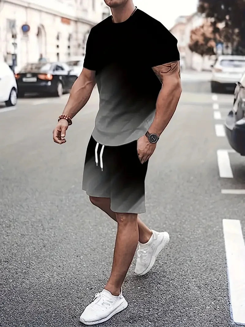 Fashion Tie-dye Pattern Short Sleeve T-Shirt And Short Men's Sets Summer 3D Print Gradient Street Comfort Set Suit 6XL Plus Size
