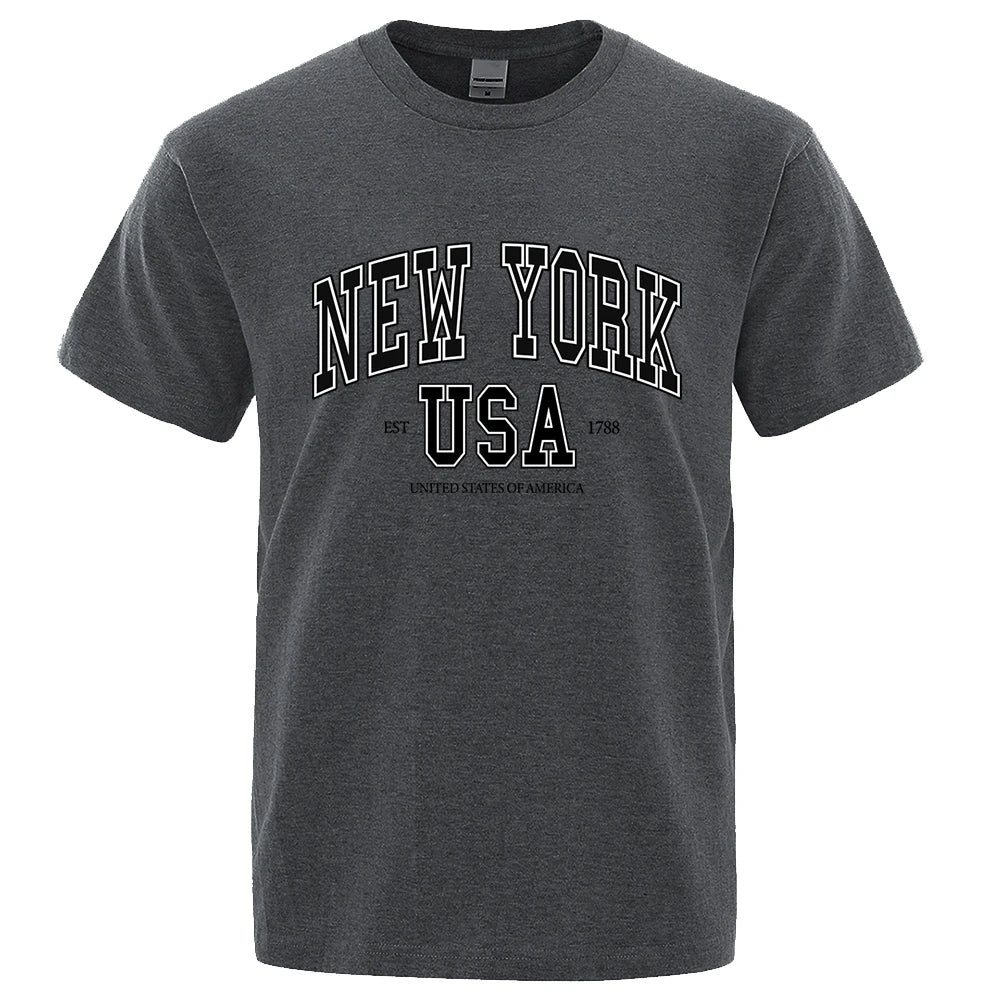 New York Usa Est 1788 Street City Letter Tops Men O-Neck Shirt Summer Loose Clothing Loose Cotton Oversize Tshirt Hip Hop Tops