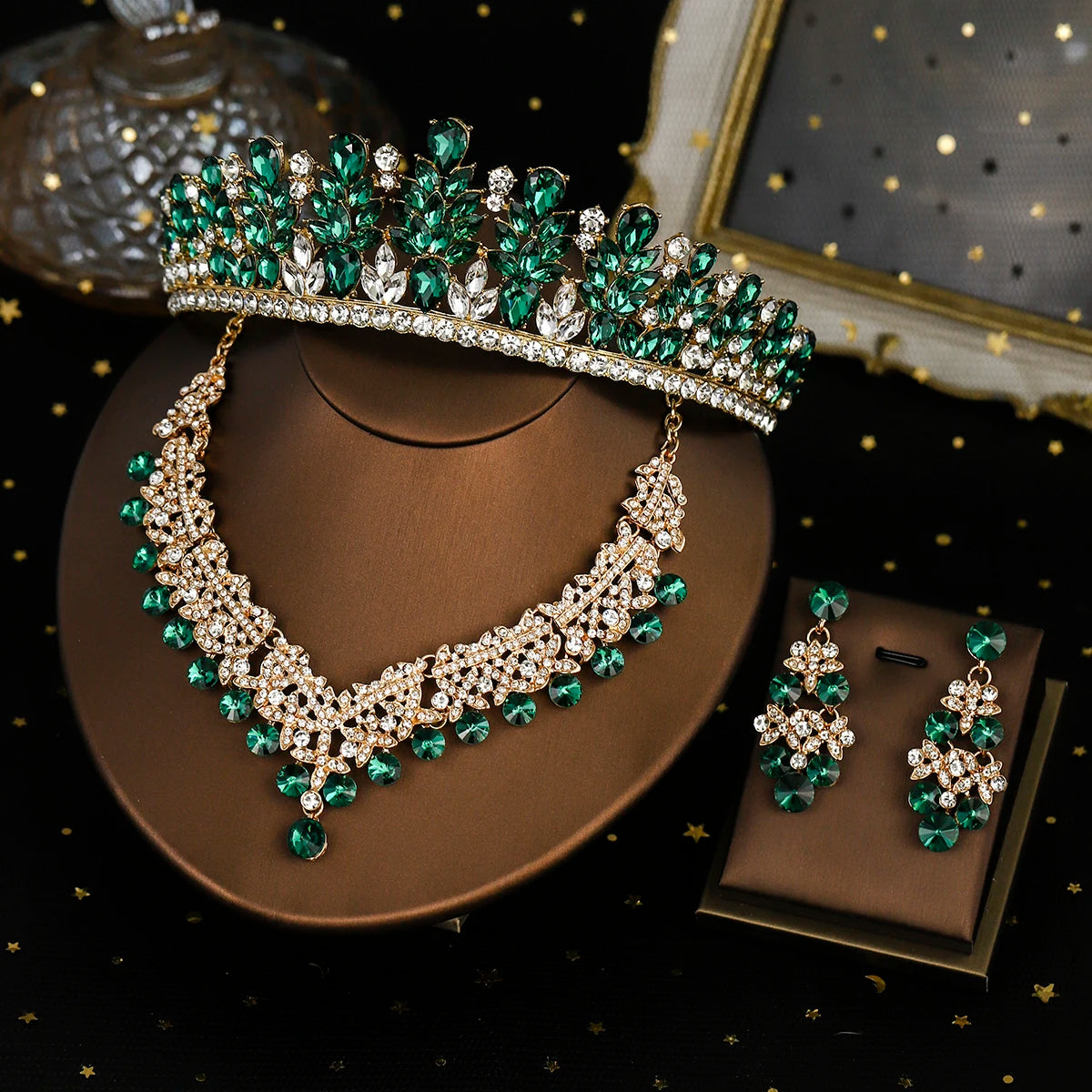 Bridal Wedding Elegant Headpieces Crystal Crown Tiara Classic Earrings & Necklace Set Jewelry Accessories Gifts for Friends